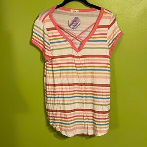 NWT E. Luna Multicolor Stripe Stretch Tee Shirt Size S